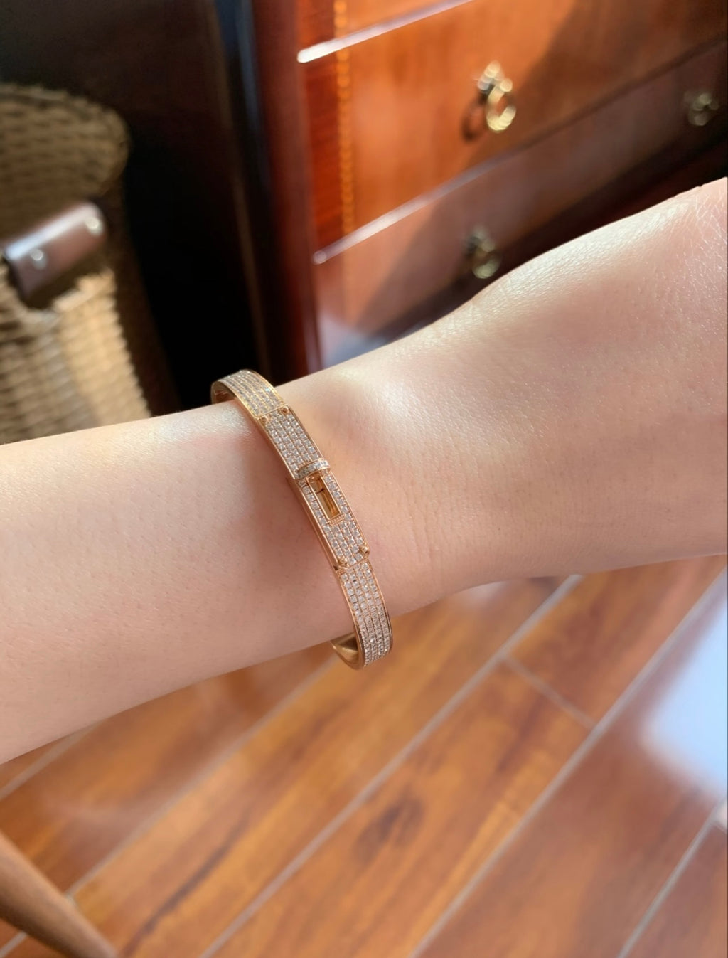 Hermès Rose Gold-Tone Orange Printed H-Clasp Bangle - album image 5