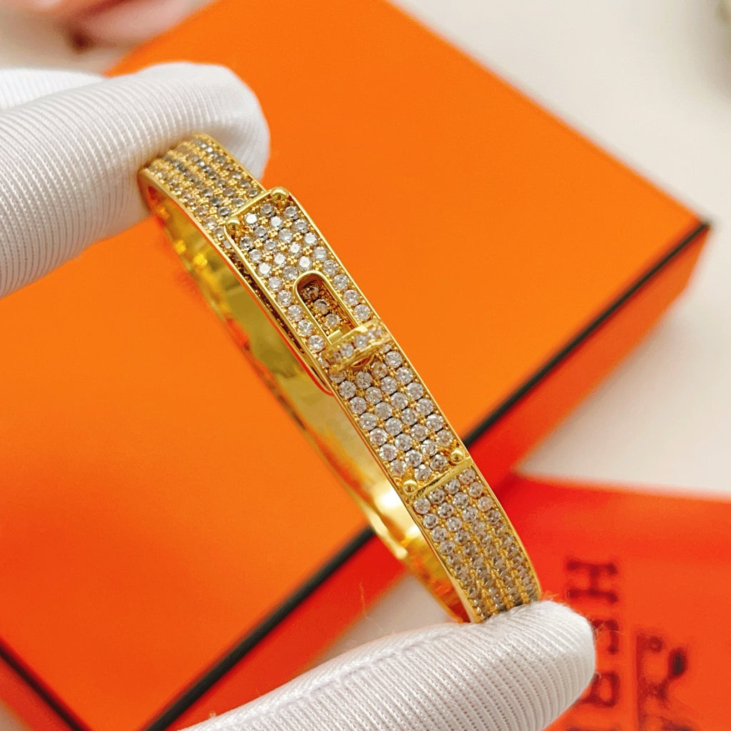 Hermès Gold-Tone Crystal Red Enamel H-Clasp Bangle - album image 2