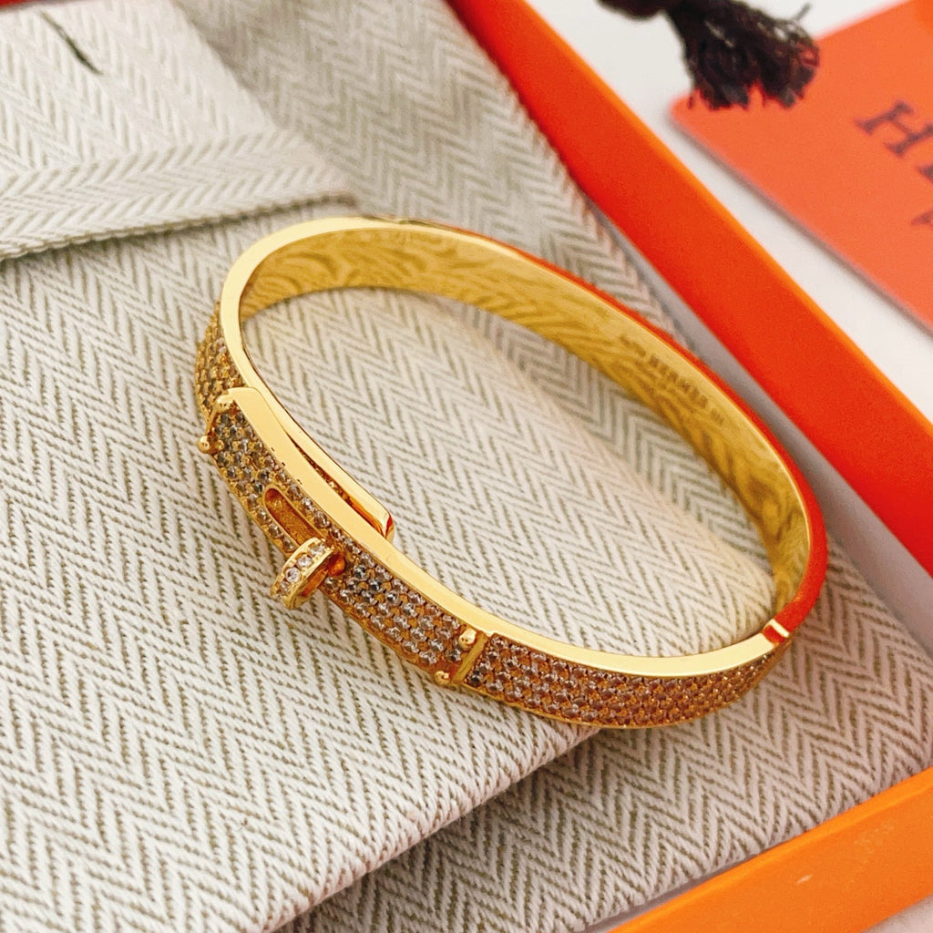 Hermès Gold-Tone Crystal Red Enamel H-Clasp Bangle - album image 5