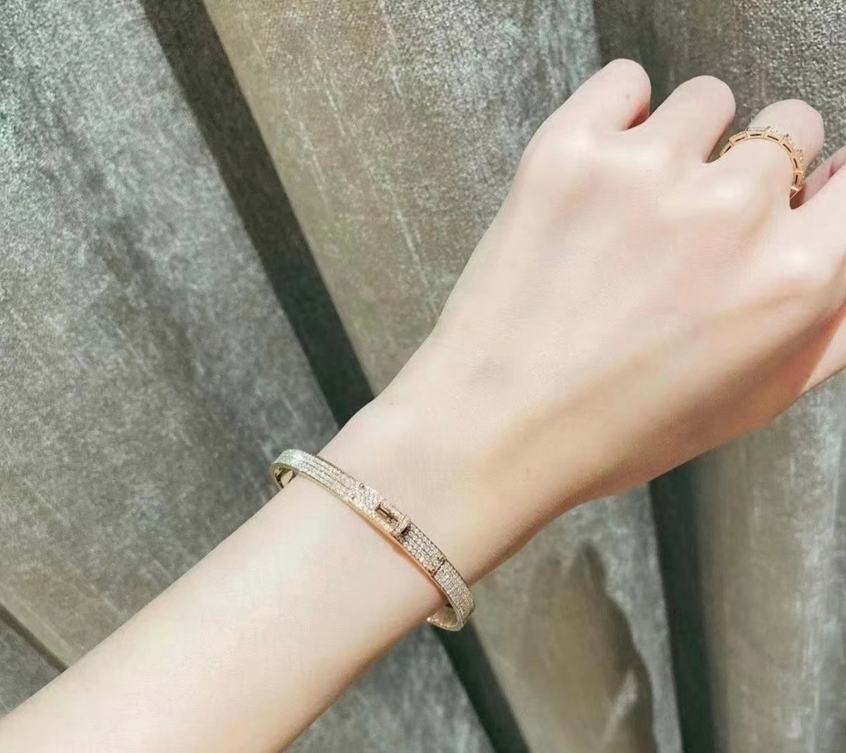 Hermès Rose Gold-Tone Crystal Red Enamel H-Clasp Bangle - album image 11