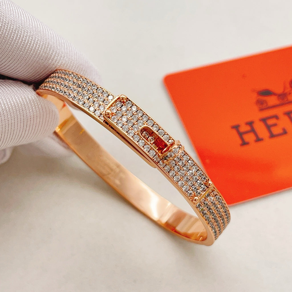 Hermès Rose Gold-Tone Crystal Red Enamel H-Clasp Bangle - album image 6