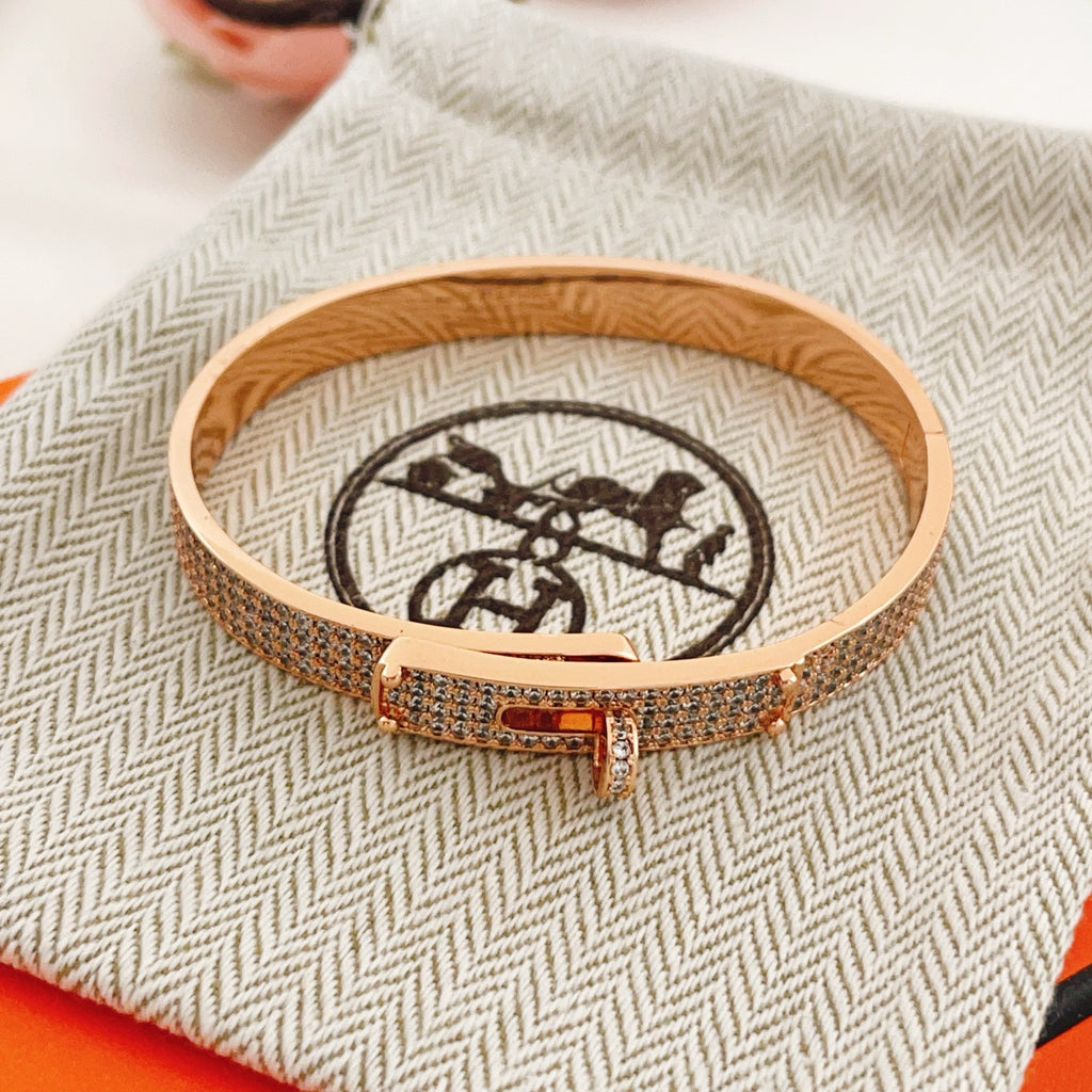 Hermès Rose Gold-Tone Crystal Red Enamel H-Clasp Bangle - album image 3