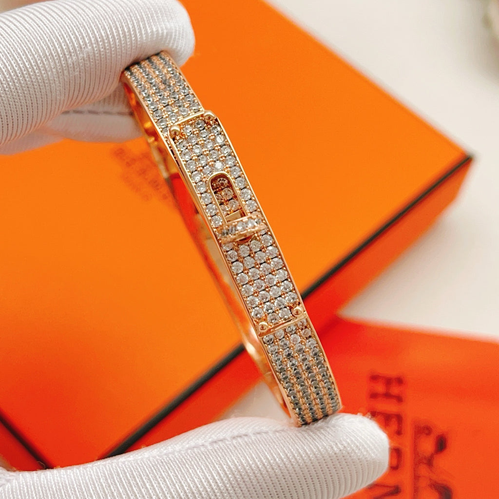 Hermès Rose Gold-Tone Crystal Red Enamel H-Clasp Bangle - album image 2