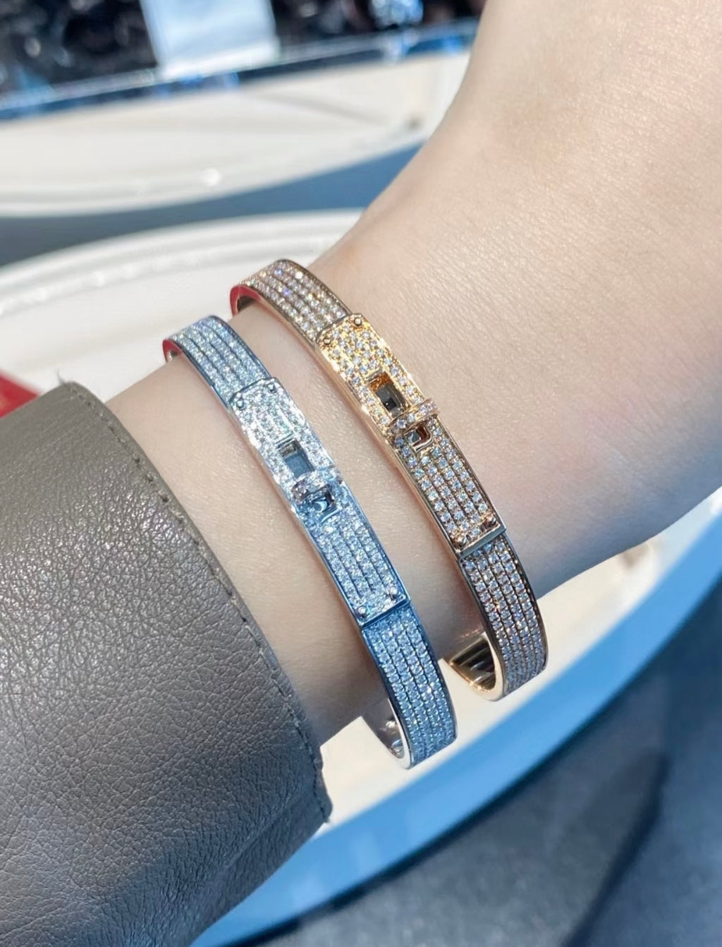Hermès Rose Gold-Tone Crystal Red Enamel H-Clasp Bangle - album image 10