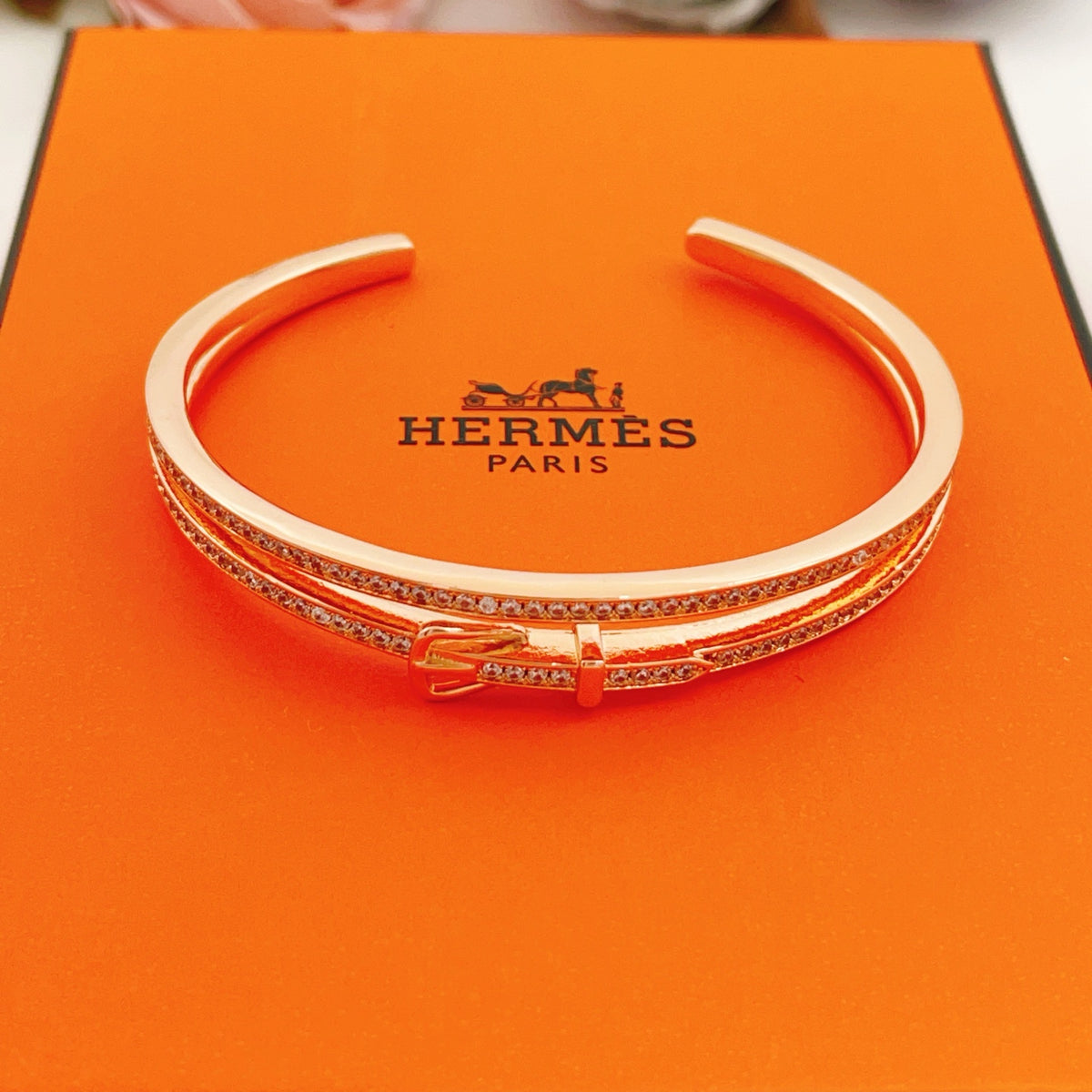Hermès Rose Gold-Tone Rectangular-Link Pendant Necklace - album image 2