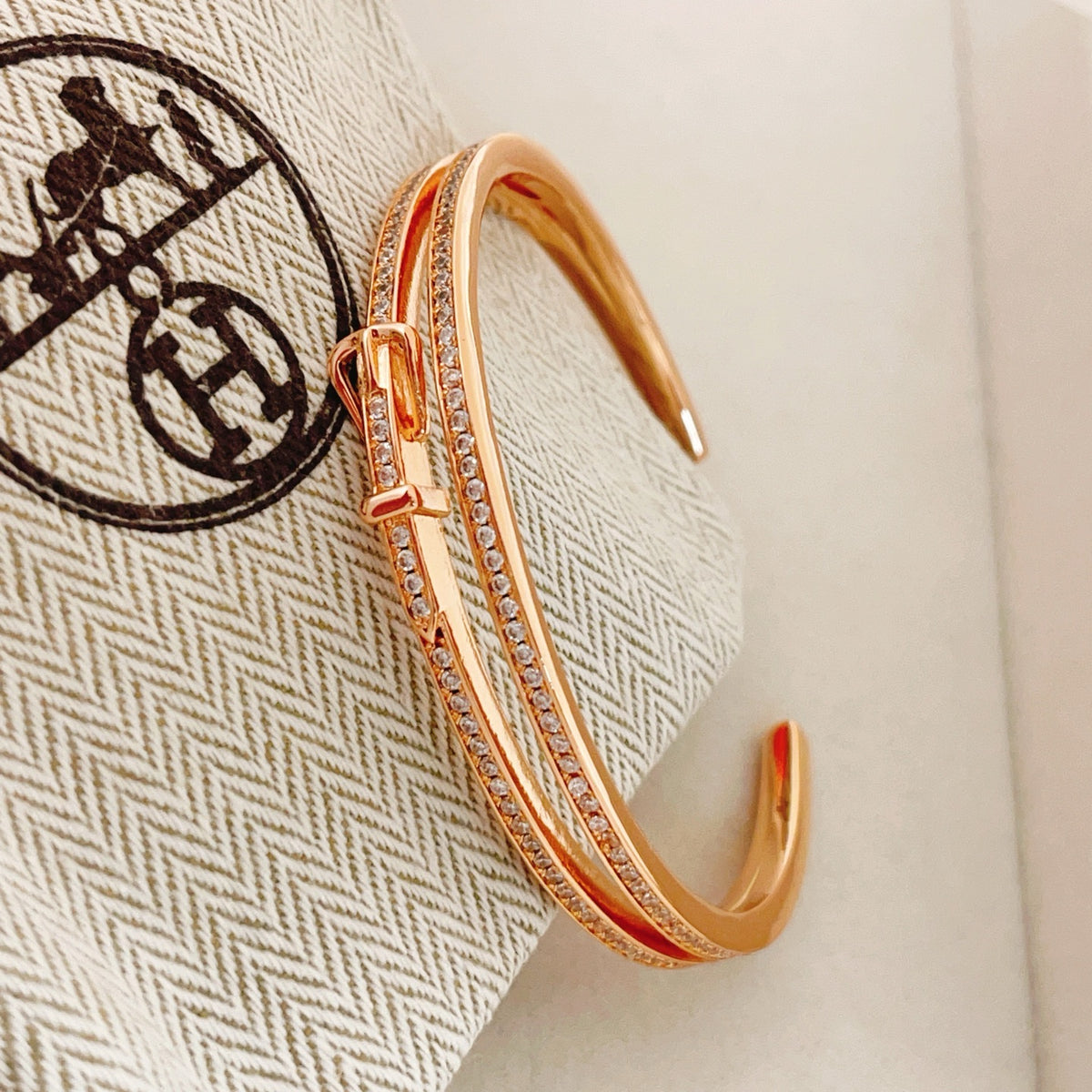 Hermès Rose Gold-Tone Rectangular-Link Pendant Necklace - album image 3