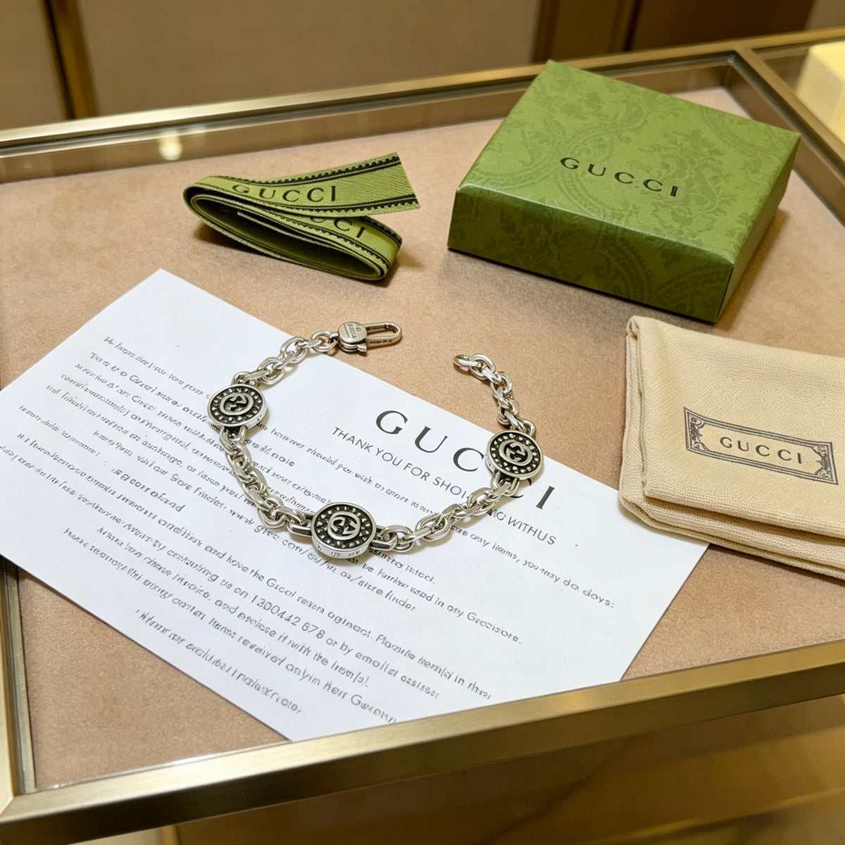 Gucci Silver-Tone Beaded Bracelet with White Accent - album image 9