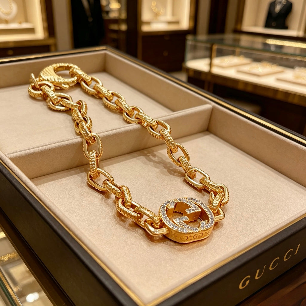 Gucci Gold-Tone Oval Link Bracelet with Crystal Detail - album image 2