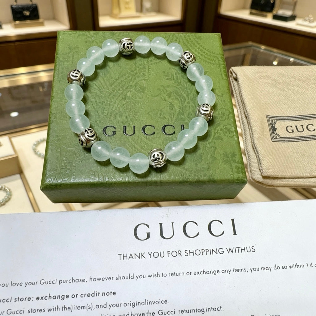 Gucci Anger Forest Interlocking G Stone Bead Crystal Accent Antiqued Bracelet - album image 8
