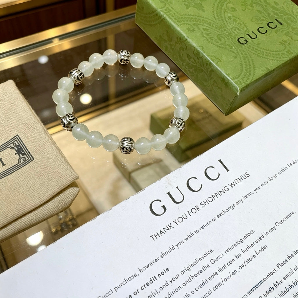 Gucci Anger Forest Interlocking G Stone Bead Crystal Accent Antiqued Bracelet - album image 2