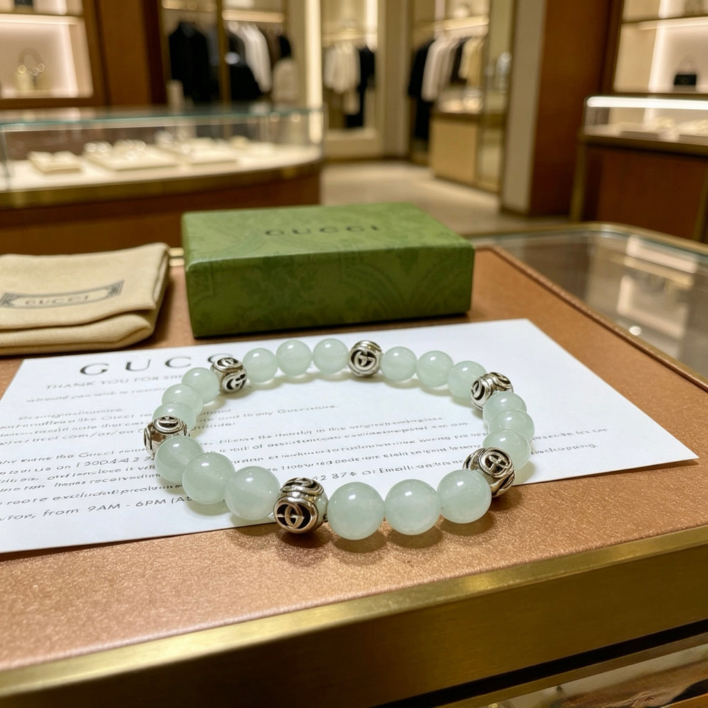Gucci Anger Forest Interlocking G Stone Bead Crystal Accent Antiqued Bracelet - album image 7