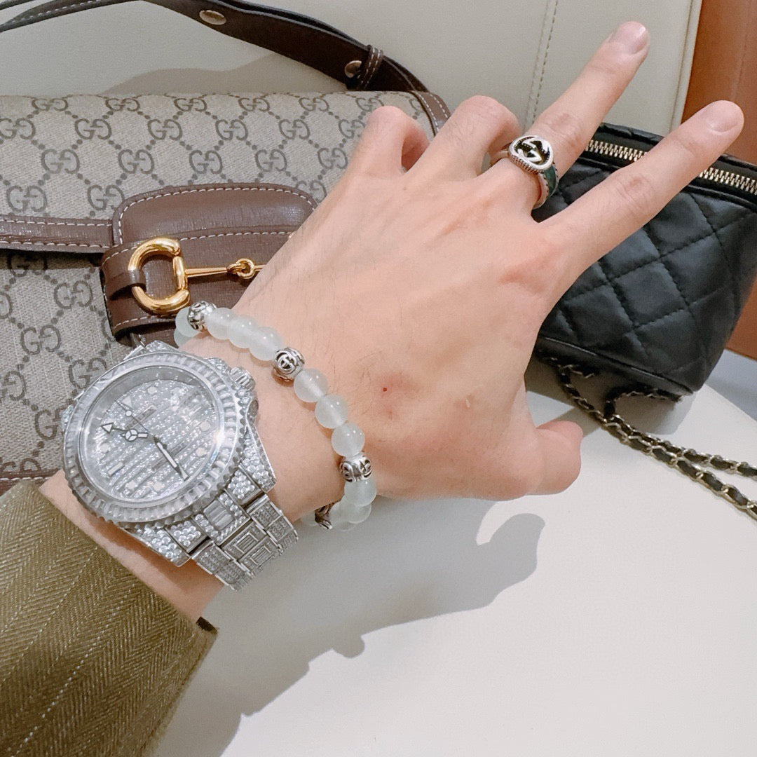Gucci Anger Forest Interlocking G Stone Bead Crystal Accent Antiqued Bracelet - album image 6