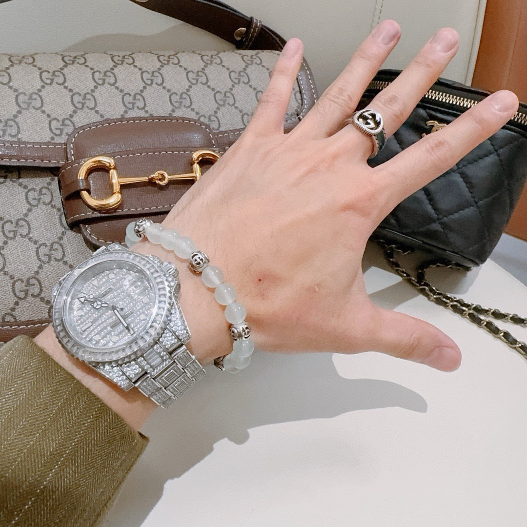 Gucci Anger Forest Interlocking G Stone Bead Crystal Accent Antiqued Bracelet - album image 3