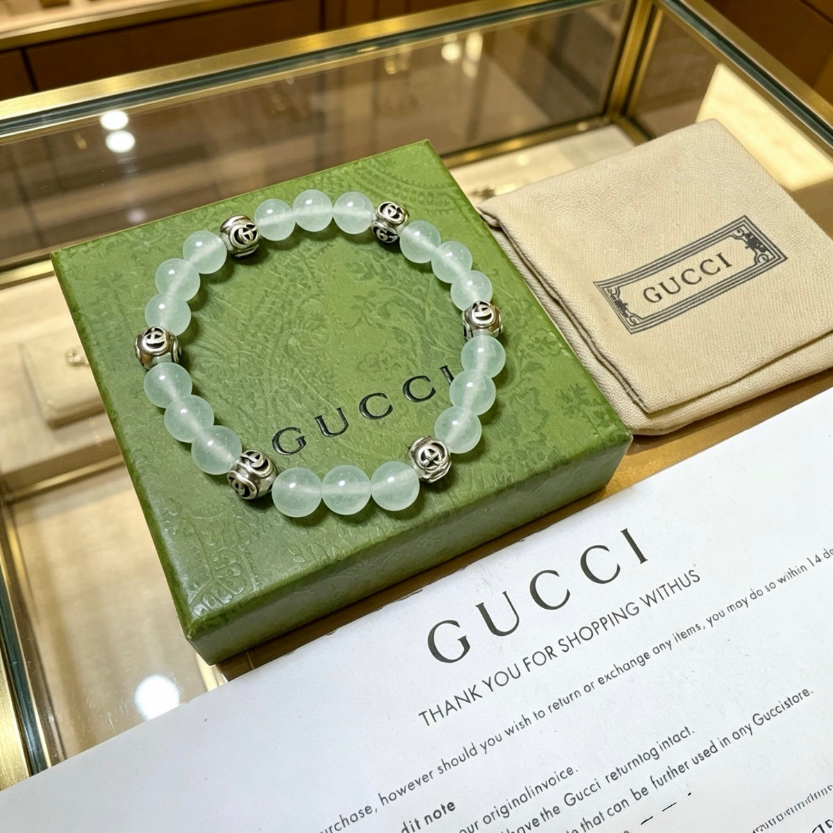 Gucci Anger Forest Interlocking G Stone Bead Crystal Accent Antiqued Bracelet - album image 5