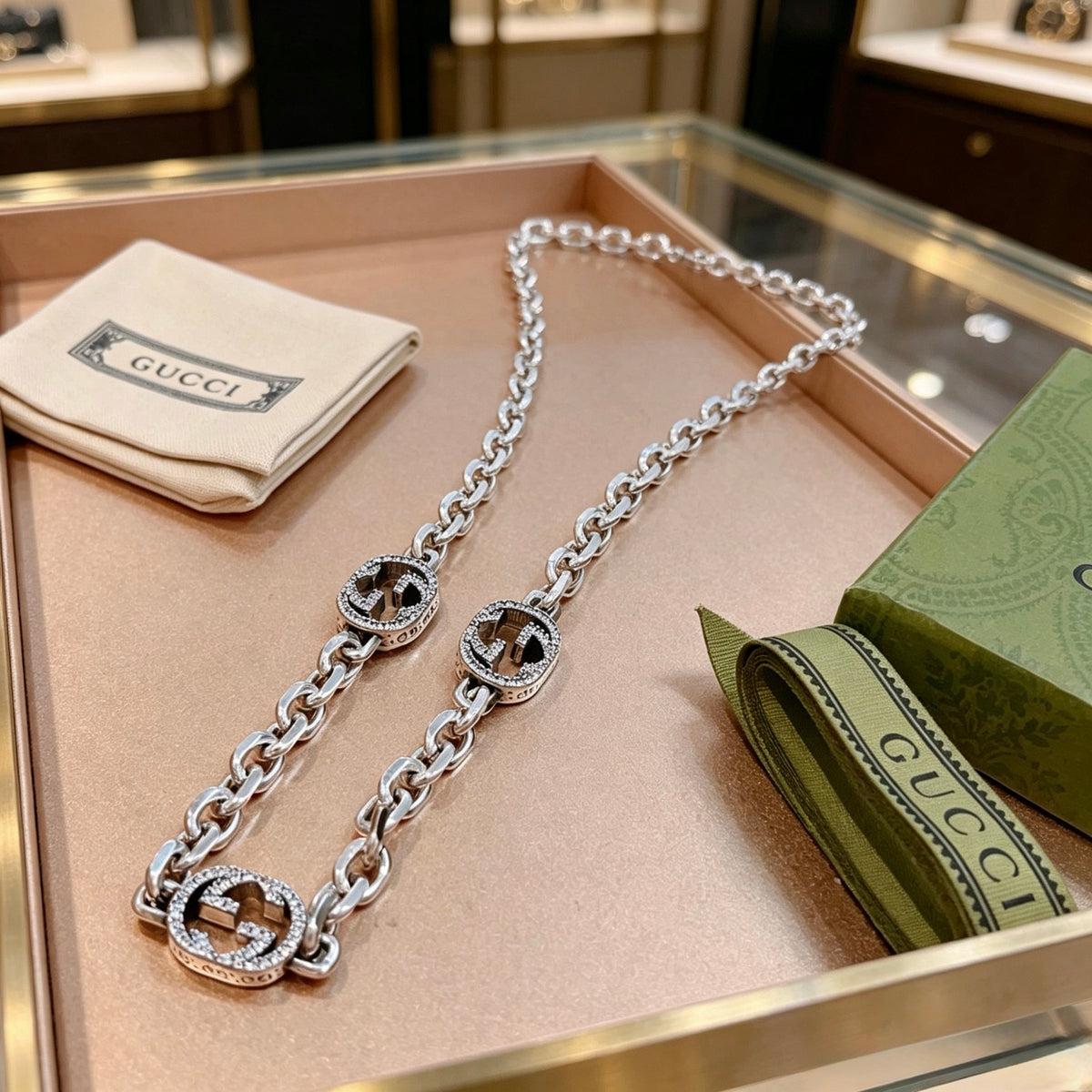 Gucci Anger Forest Interlocking G Crystal Accent Antiqued Chain Necklace - album image 8