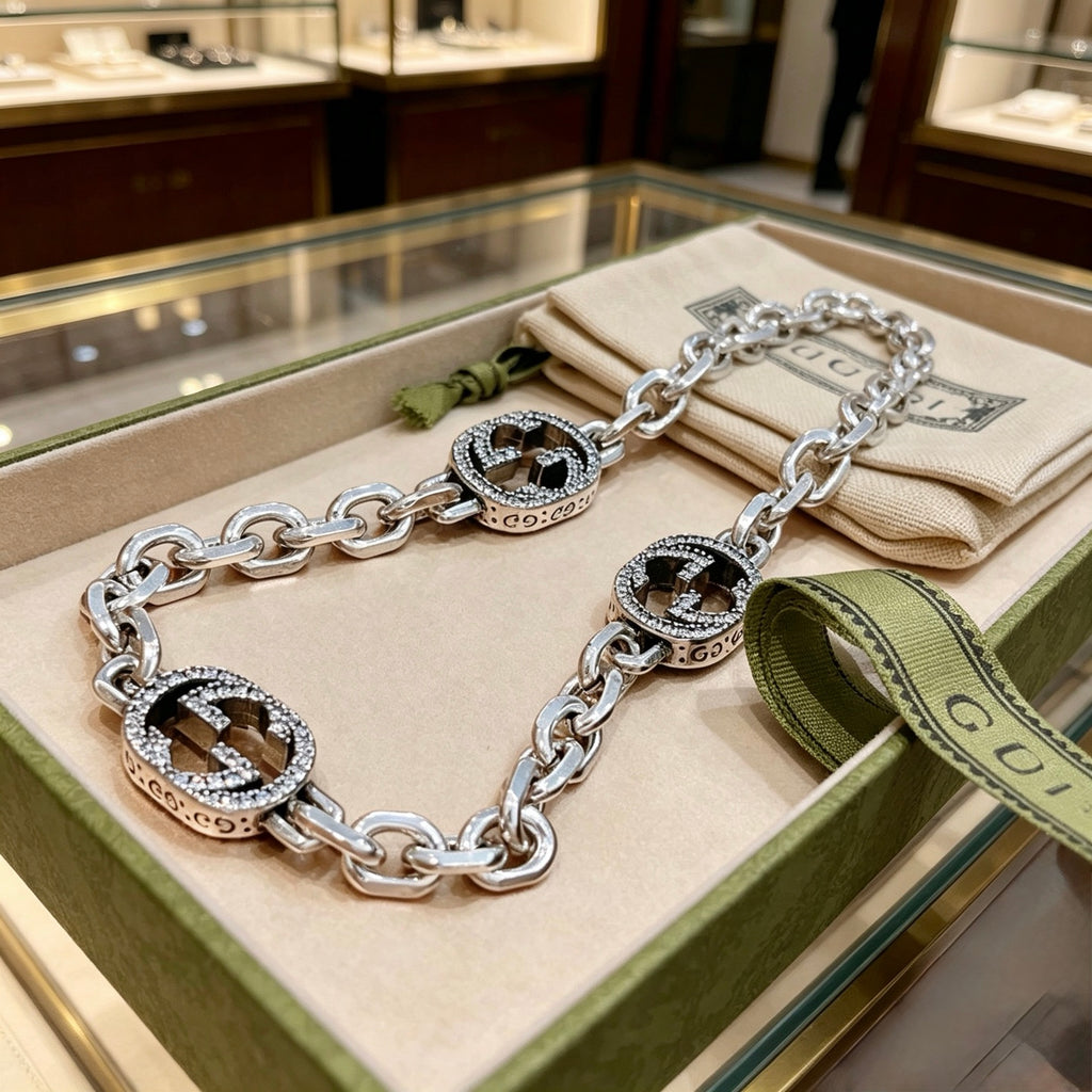 Gucci Anger Forest Interlocking G Crystal Accent Antiqued Chain Necklace - album image 6