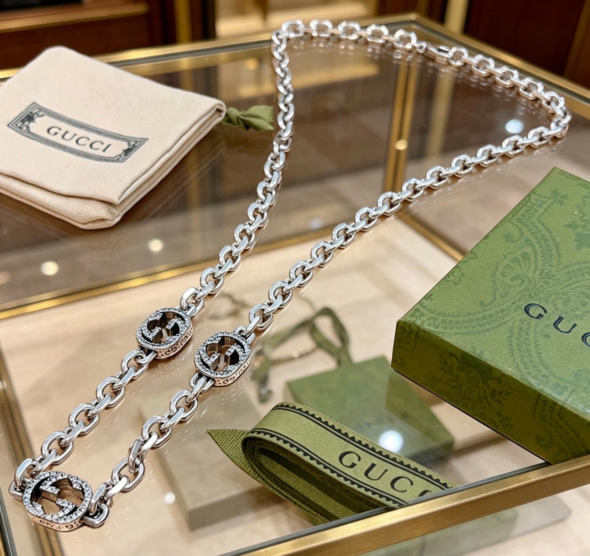 Gucci Anger Forest Interlocking G Crystal Accent Antiqued Chain Necklace - album image 3