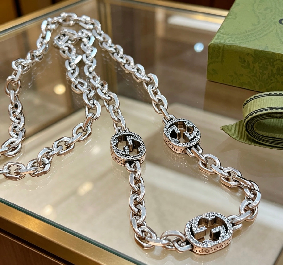Gucci Anger Forest Interlocking G Crystal Accent Antiqued Chain Necklace - album image 2