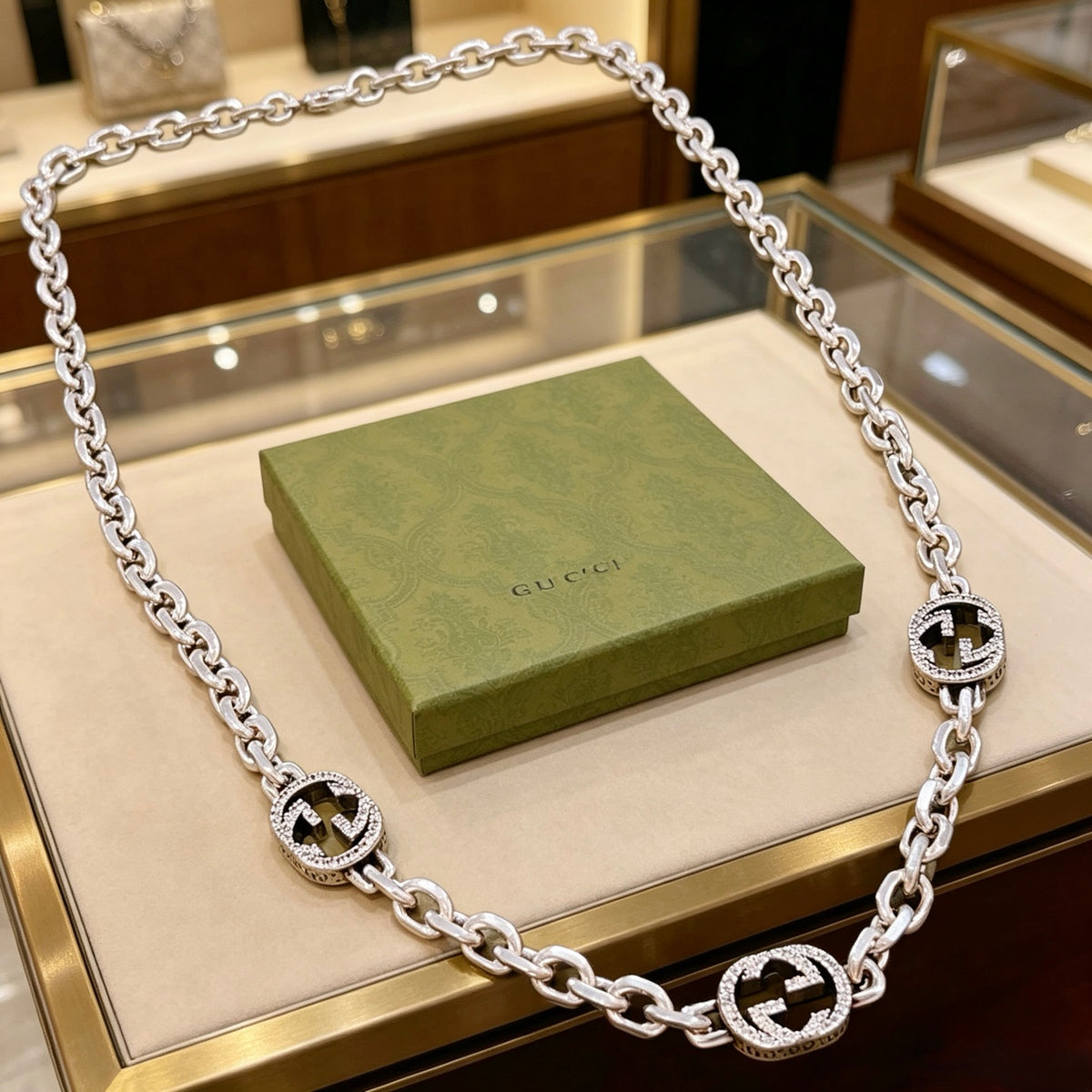 Gucci Anger Forest Interlocking G Crystal Accent Antiqued Chain Necklace - album image 7