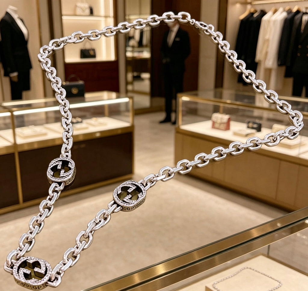 Gucci Anger Forest Interlocking G Crystal Accent Antiqued Chain Necklace - album image 1
