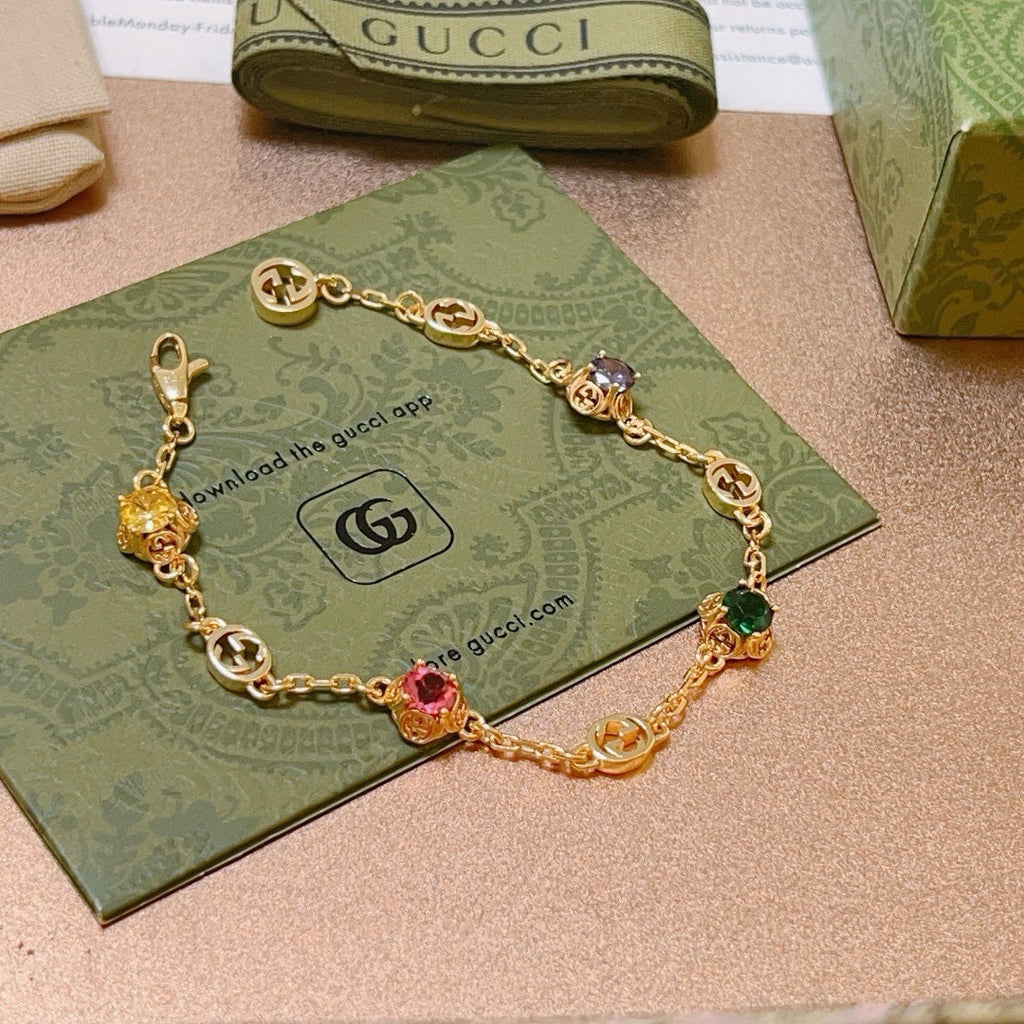 Gucci Gold-Tone Multicolor Crystal Charm Bracelet - album image 8