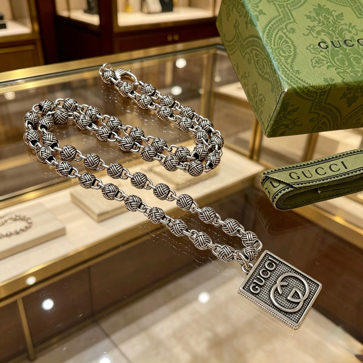 Gucci Anger Forest Interlocking G Antiqued Chain Necklace - album image 4