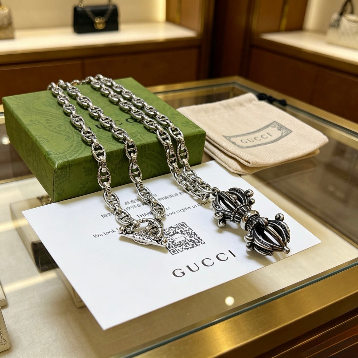 Gucci Anger Forest Interlocking G Antiqued Chain Necklace - album image 6