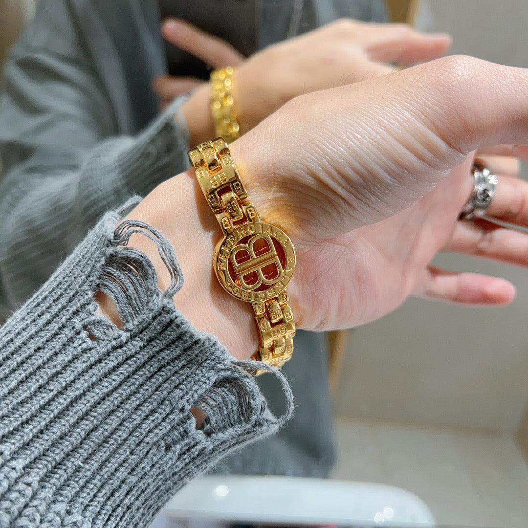 Balenciaga Gold-Tone Round BB Chain Bracelet - album image 4