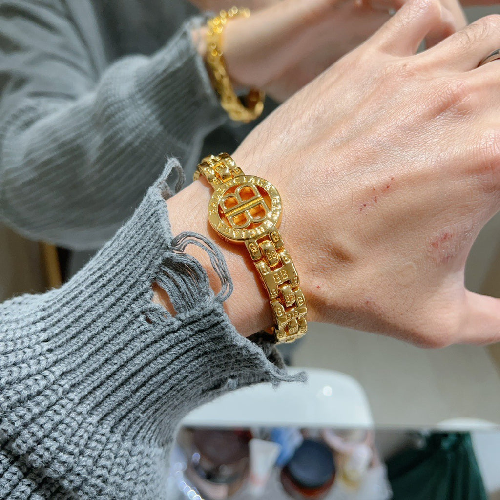 Balenciaga Gold-Tone Round BB Chain Bracelet - album image 3