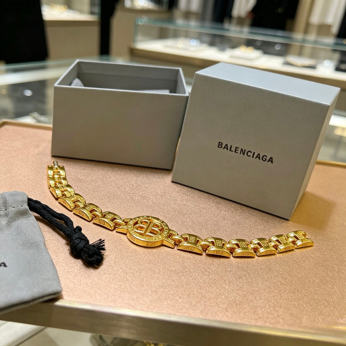 Balenciaga Gold-Tone Round BB Chain Bracelet - album image 6