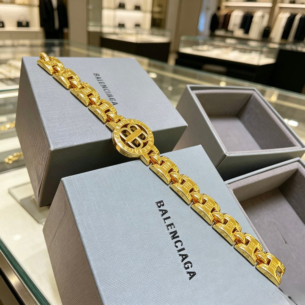 Balenciaga Gold-Tone Round BB Chain Bracelet - album image 1
