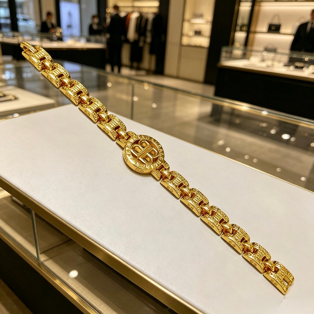 Balenciaga Gold-Tone Round BB Chain Bracelet - album image 5