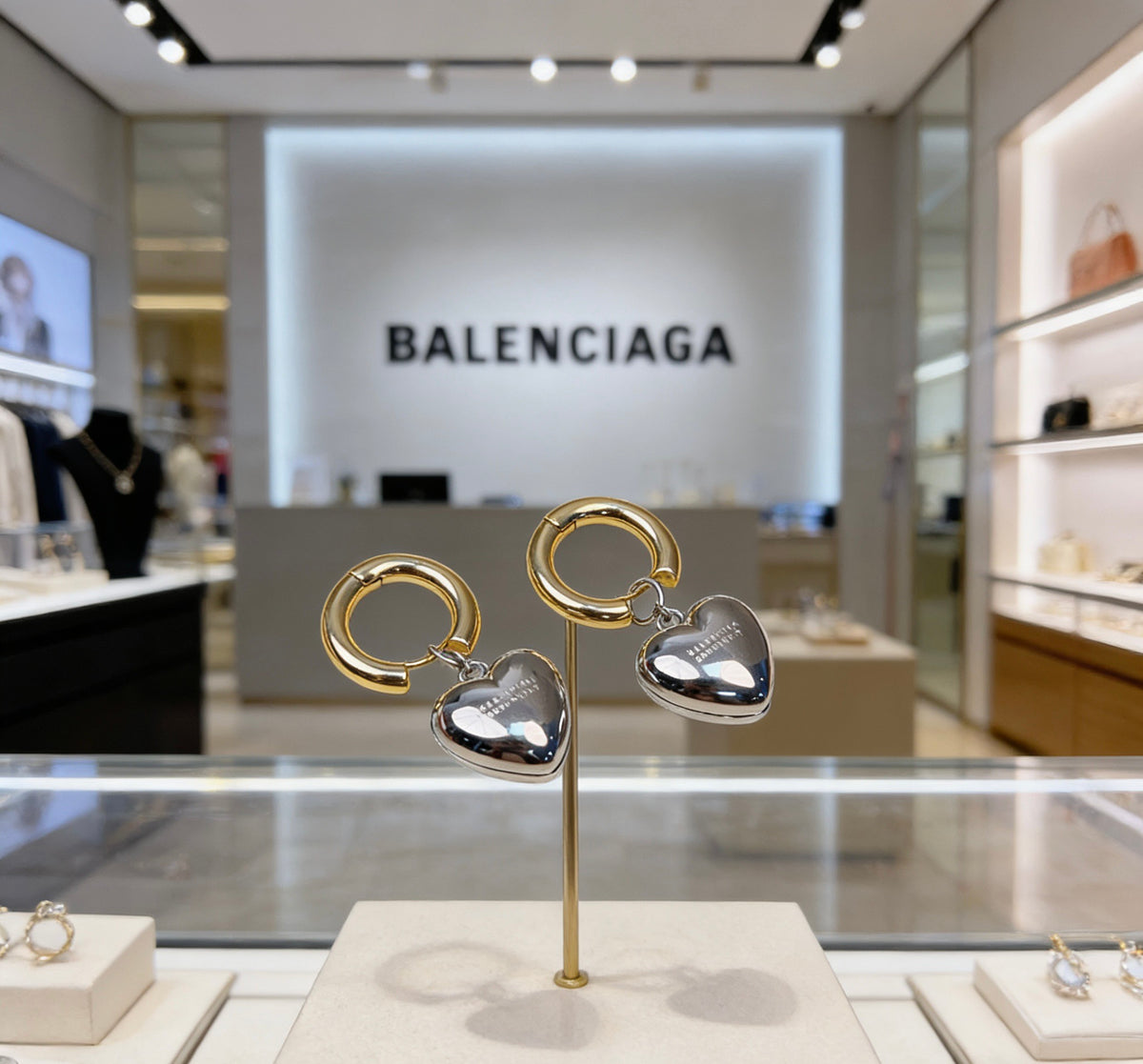 Balenciaga Gold-Tone Hoop Earrings with Silver-Tone Hearts - album image 5