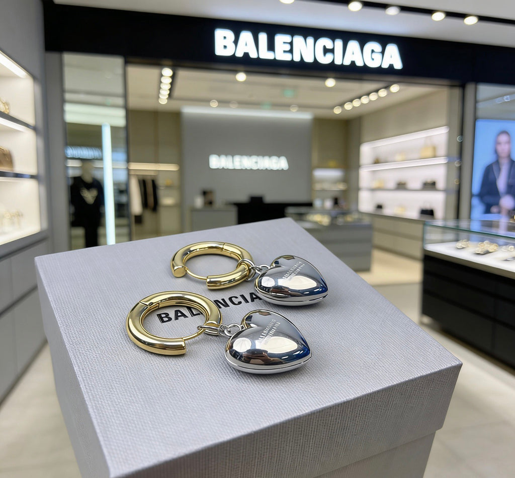 Balenciaga Gold-Tone Hoop Earrings with Silver-Tone Hearts - album image 3