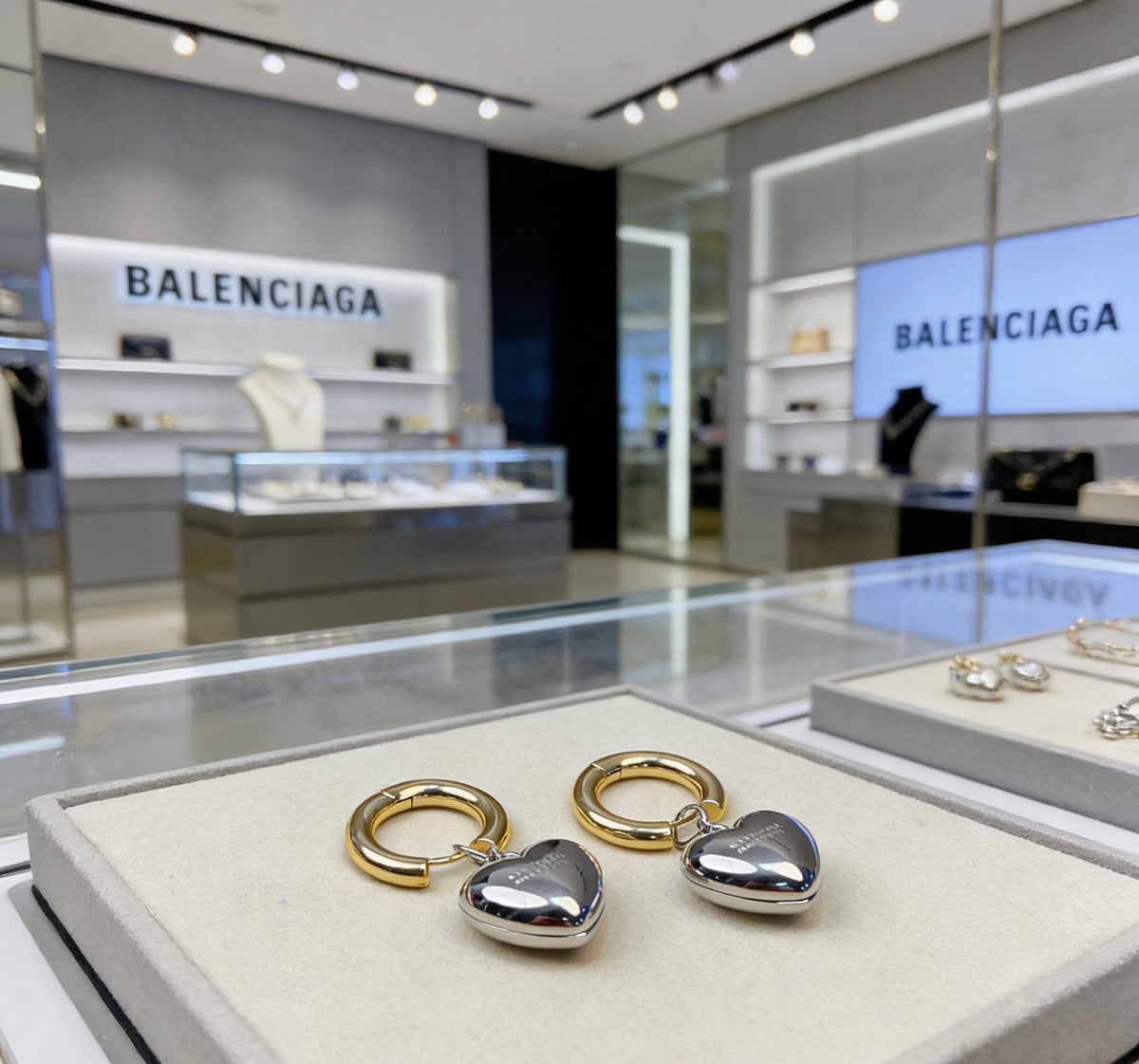 Balenciaga Gold-Tone Hoop Earrings with Silver-Tone Hearts - album image 4