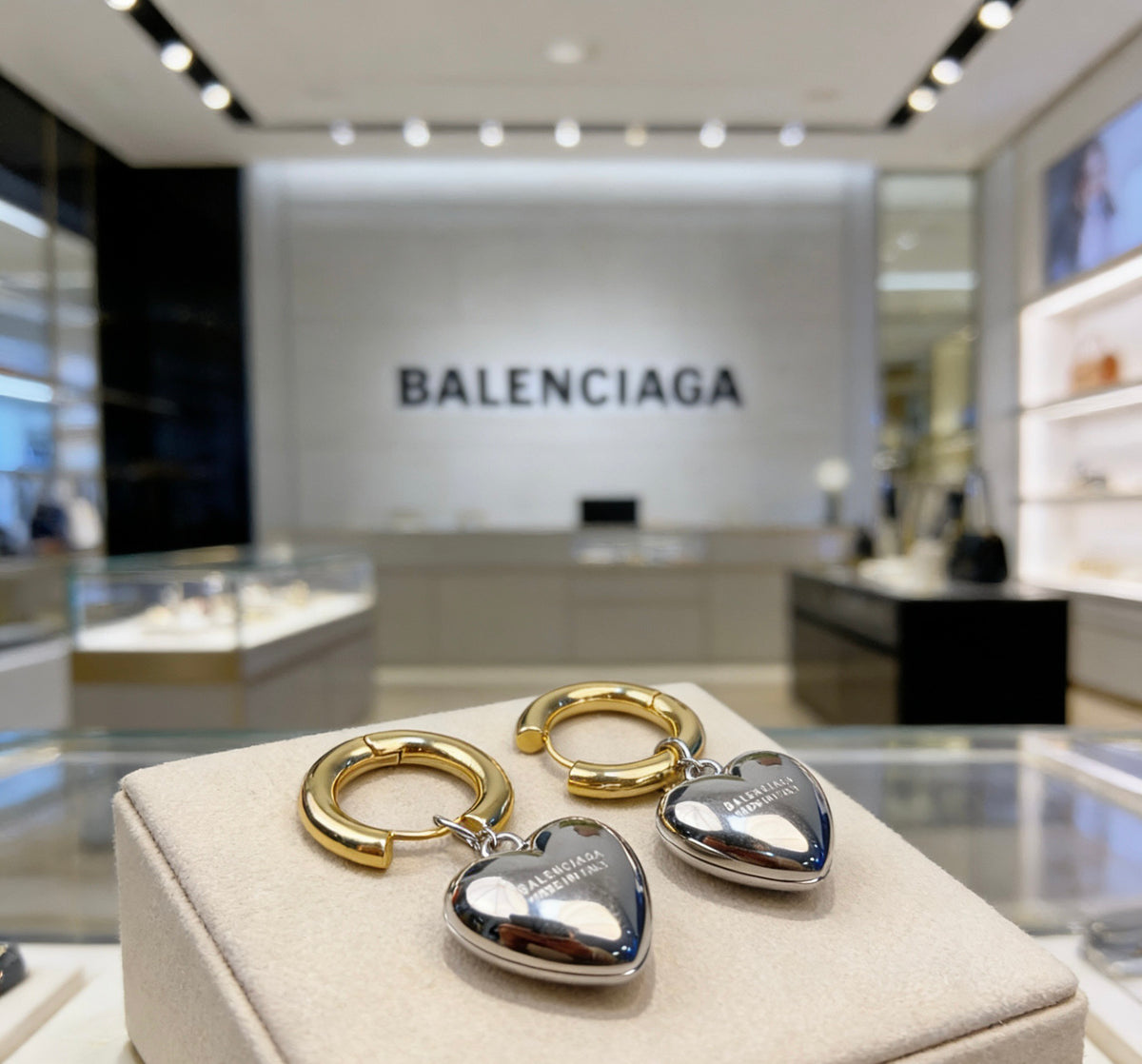 Balenciaga Gold-Tone Hoop Earrings with Silver-Tone Hearts - album image 1