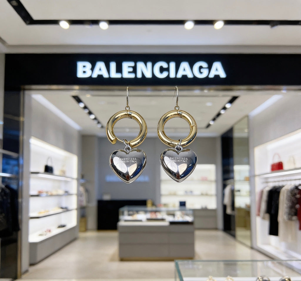 Balenciaga Gold-Tone Hoop Earrings with Silver-Tone Hearts - album image 2