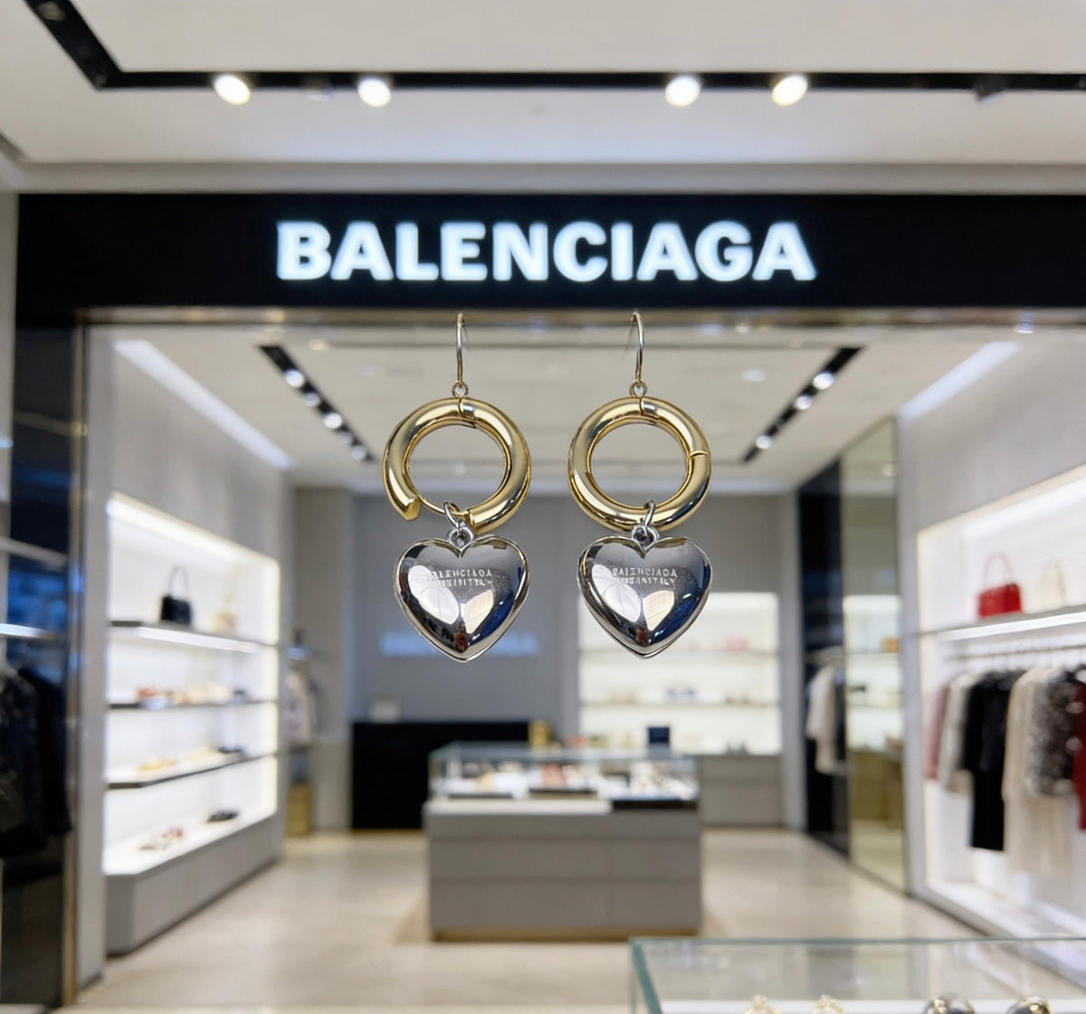 Balenciaga Gold-Tone Hoop Earrings with Silver-Tone Hearts - album image 2