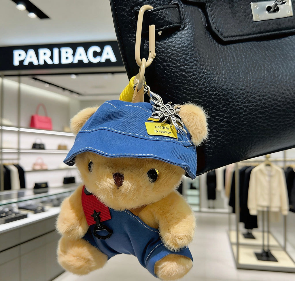 Balenciaga Beige Teddy Bear Plush Keychain with Blue Hat - album image 7