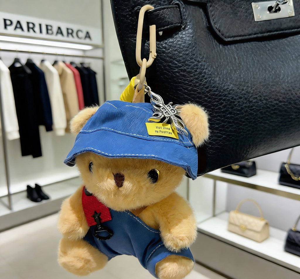 Balenciaga Beige Teddy Bear Plush Keychain with Blue Hat - album image 4