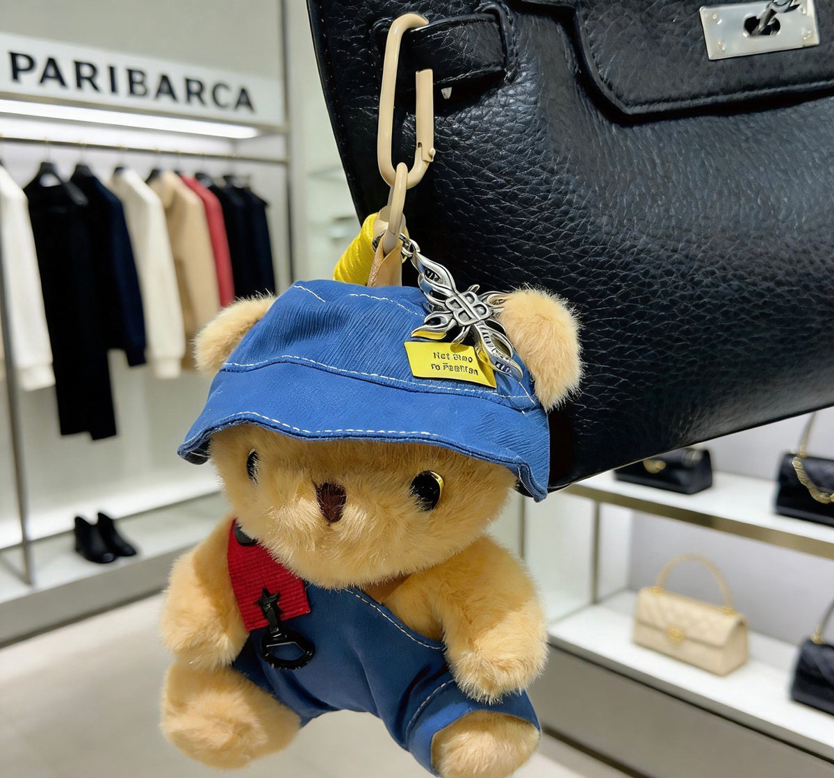 Balenciaga Beige Teddy Bear Plush Keychain with Blue Hat - album image 4
