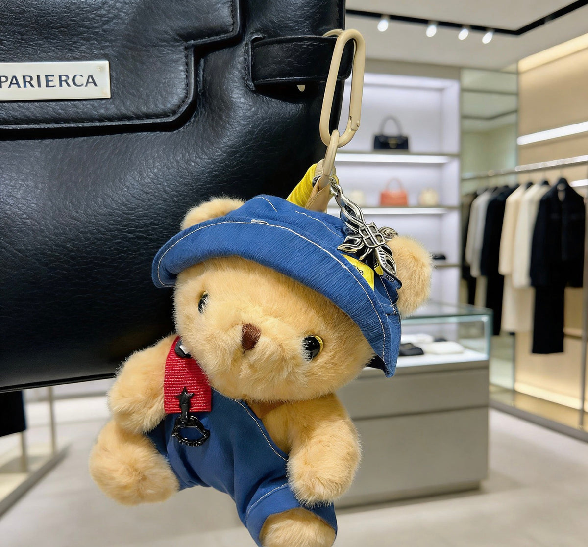 Balenciaga Beige Teddy Bear Plush Keychain with Blue Hat - album image 1