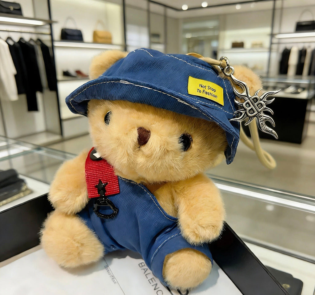 Balenciaga Beige Teddy Bear Plush Keychain with Blue Hat - album image 2