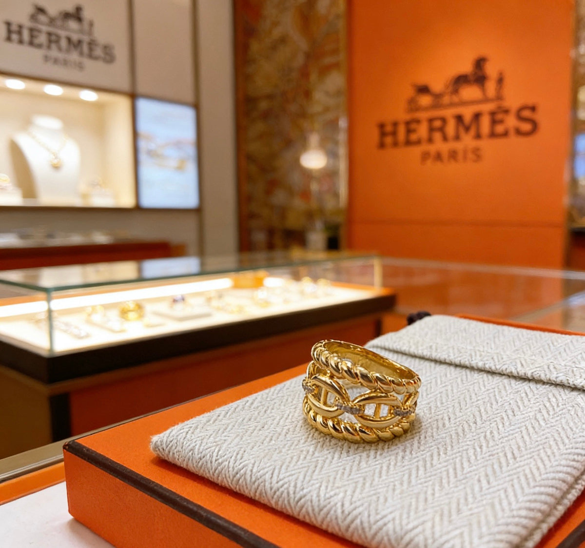 Hermès Gold-Tone Wide Textured Anchor-Link Ring - album image 1