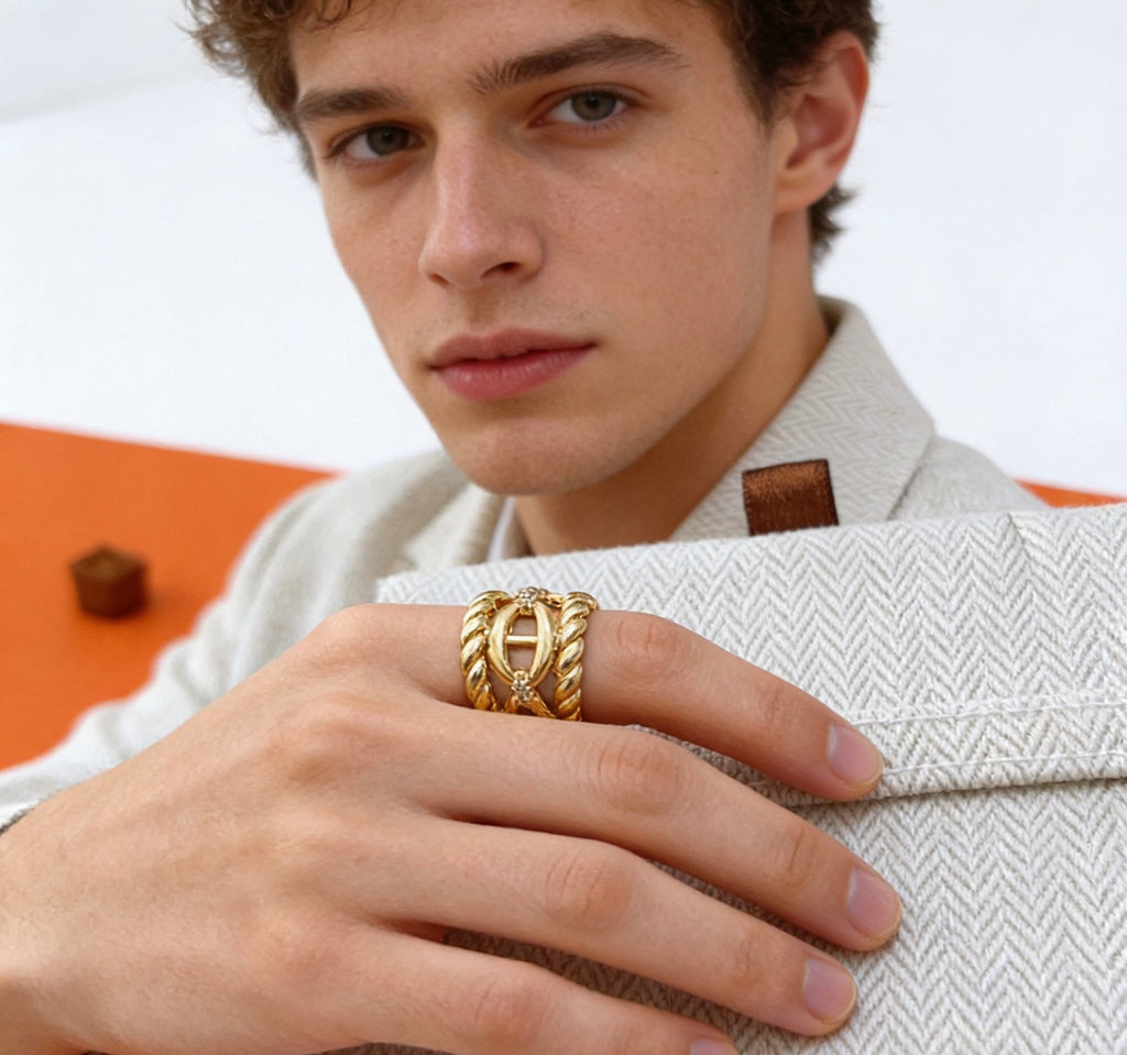 Hermès Gold-Tone Wide Textured Anchor-Link Ring - album image 8
