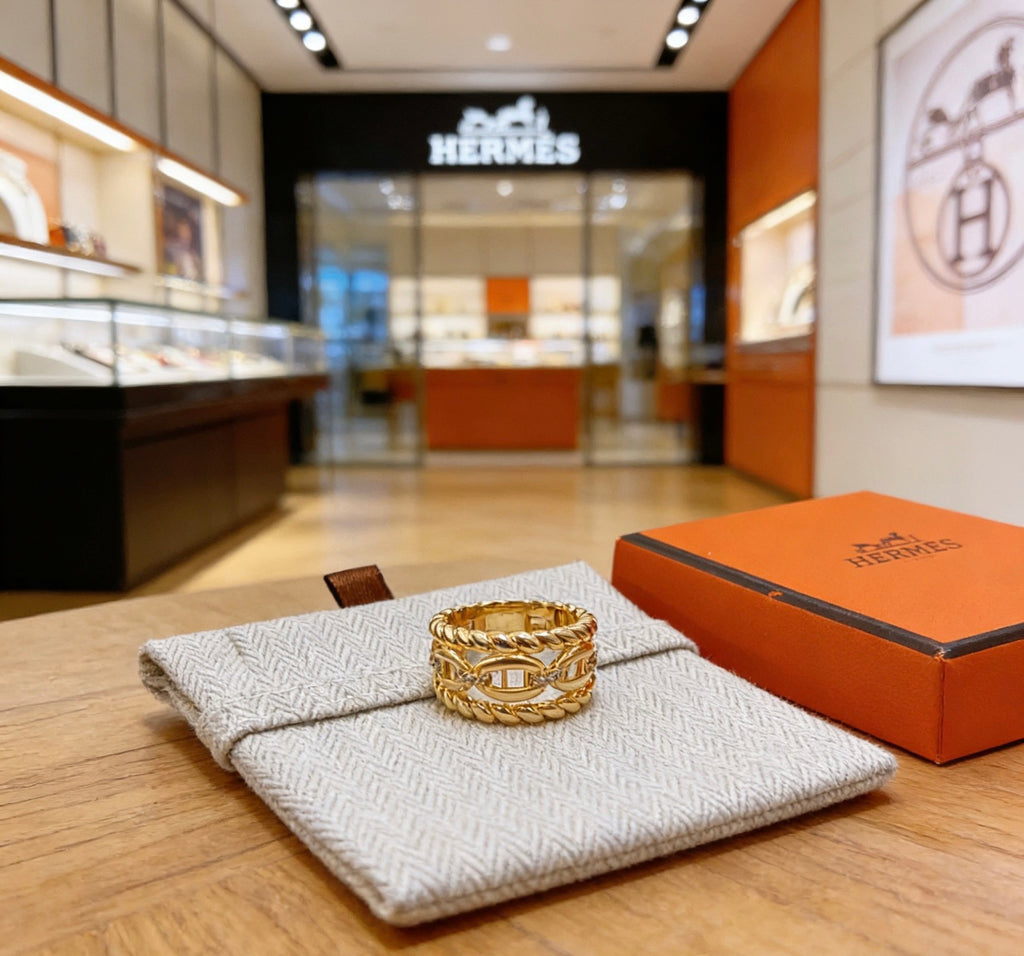 Hermès Gold-Tone Wide Textured Anchor-Link Ring - album image 2