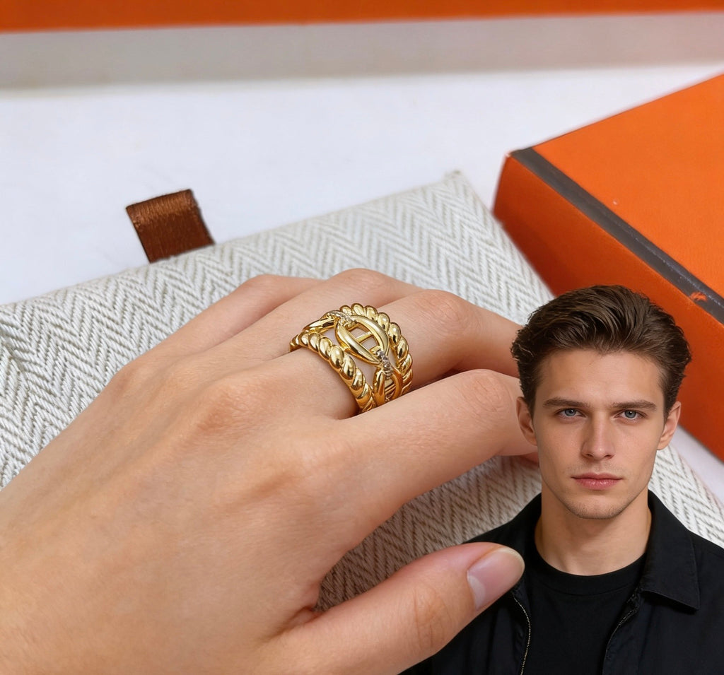 Hermès Gold-Tone Wide Textured Anchor-Link Ring - album image 6