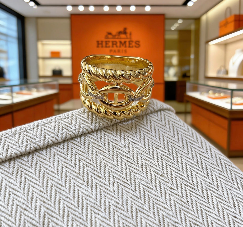 Hermès Gold-Tone Wide Textured Anchor-Link Ring - album image 5