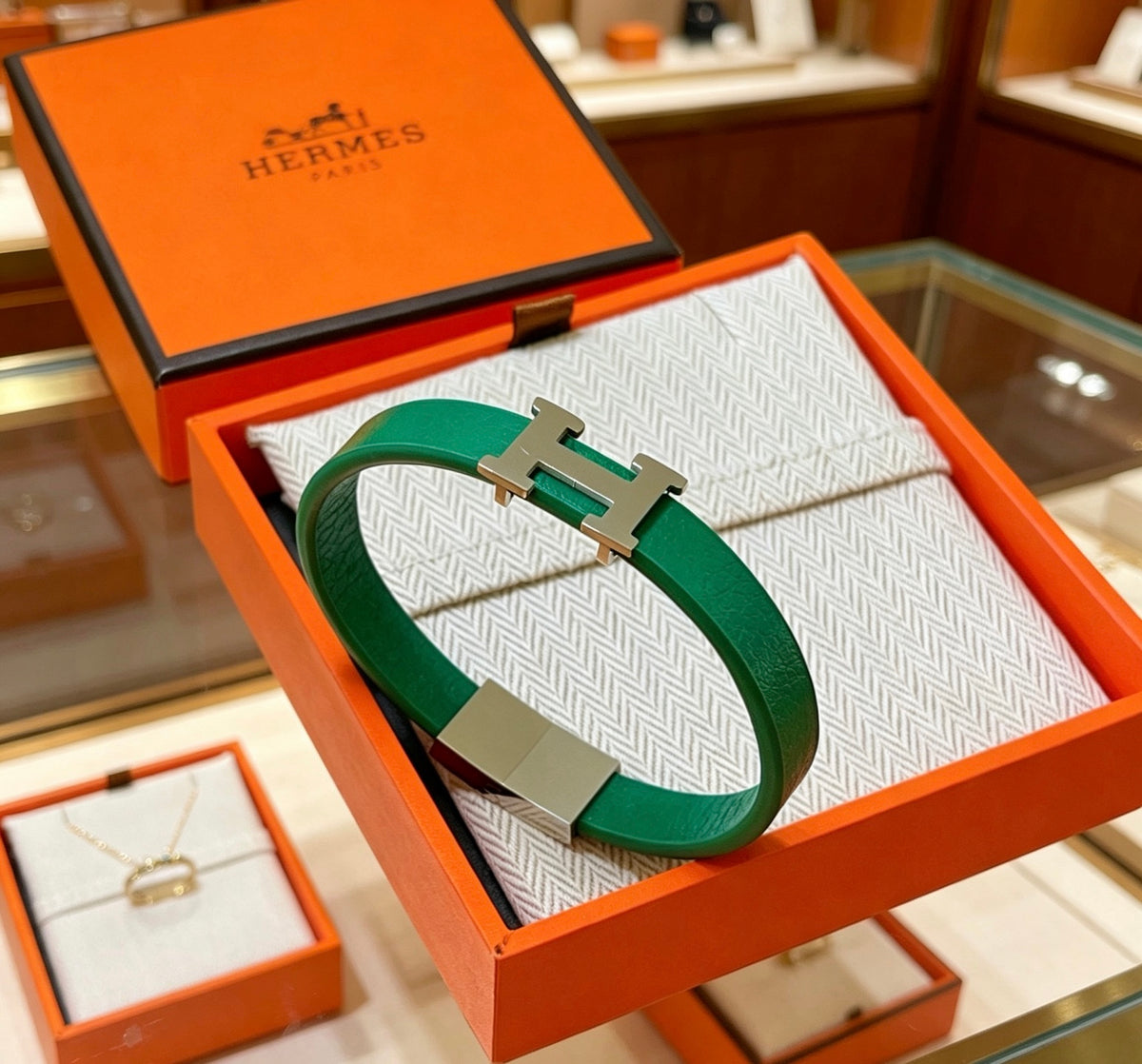 Hermès Teal Leather H Bracelet - album image 2