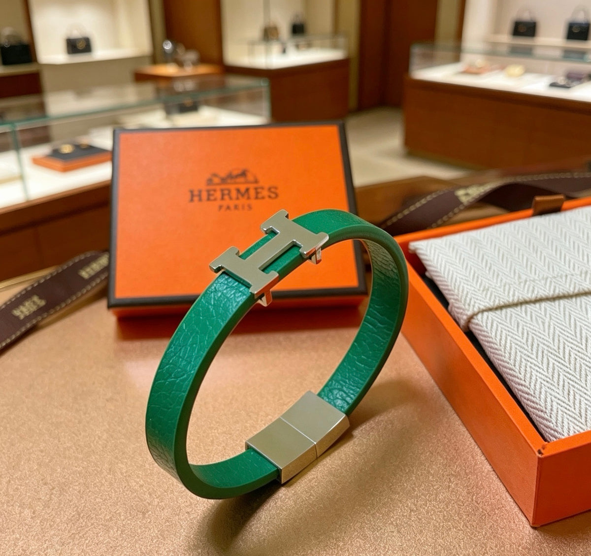 Hermès Teal Leather H Bracelet - album image 6